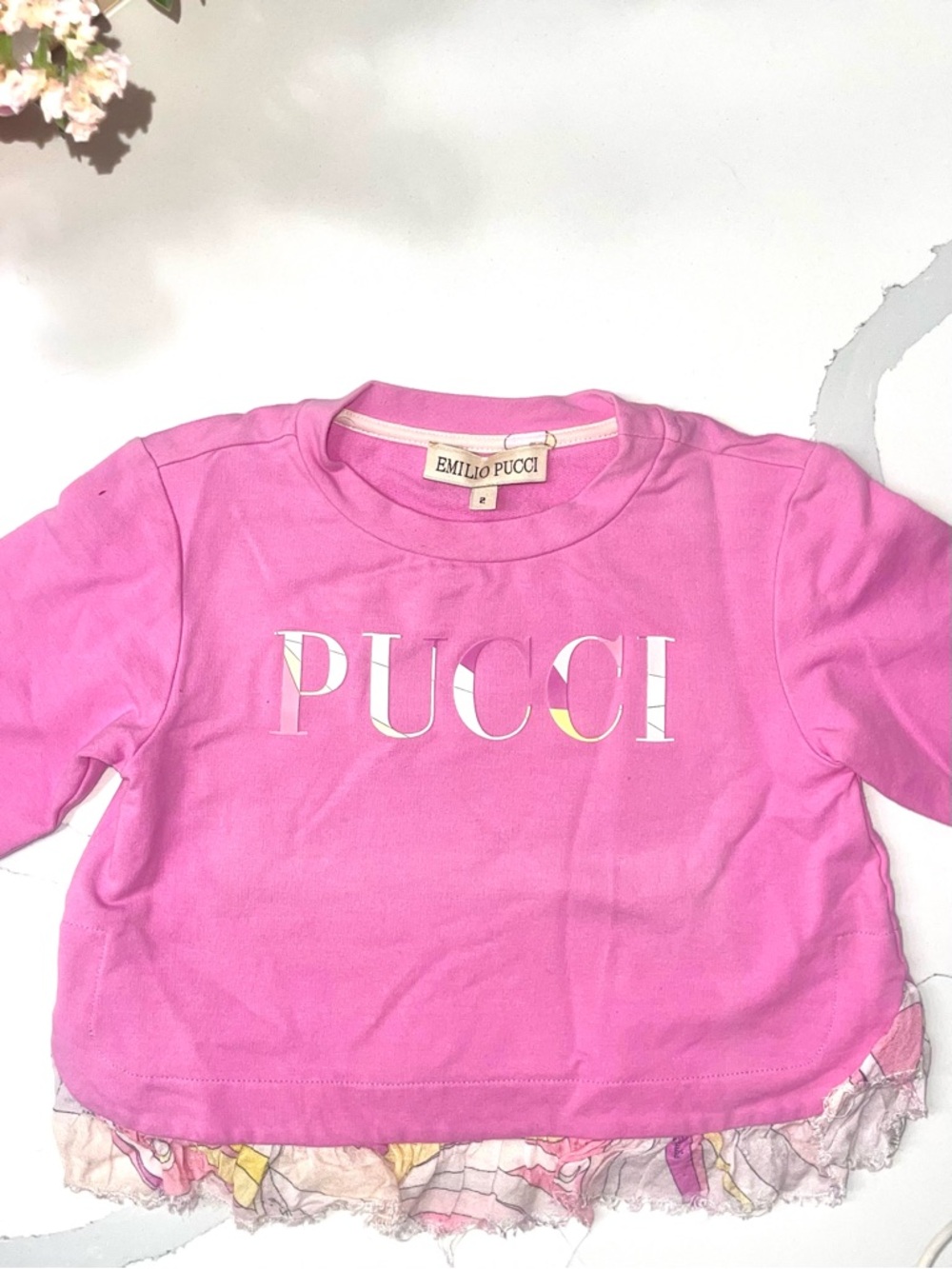 Emilio Pucci Pink Logo Ruffle-Hem Sweatshirt